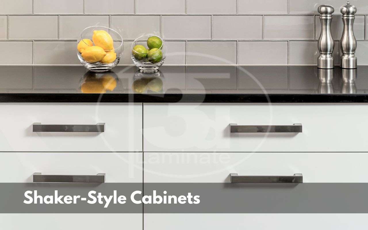 Traditional white Shaker-style cabinets in home kitchen