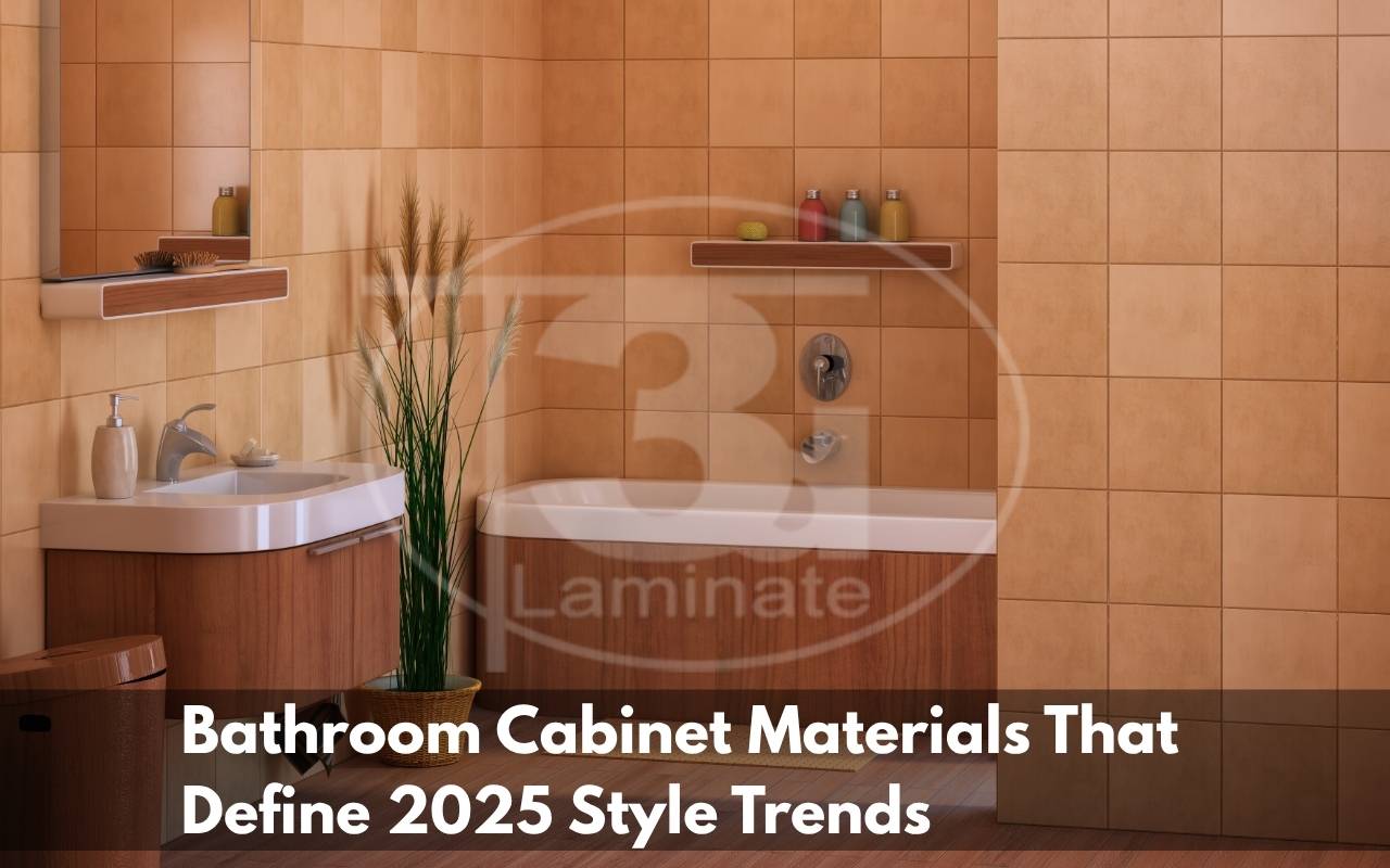 Wood and laminate bathroom cabinets side by side in a 2025 style