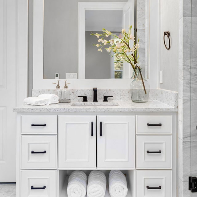 Custom bathroom cabinets with storage drawers in Austin, TX