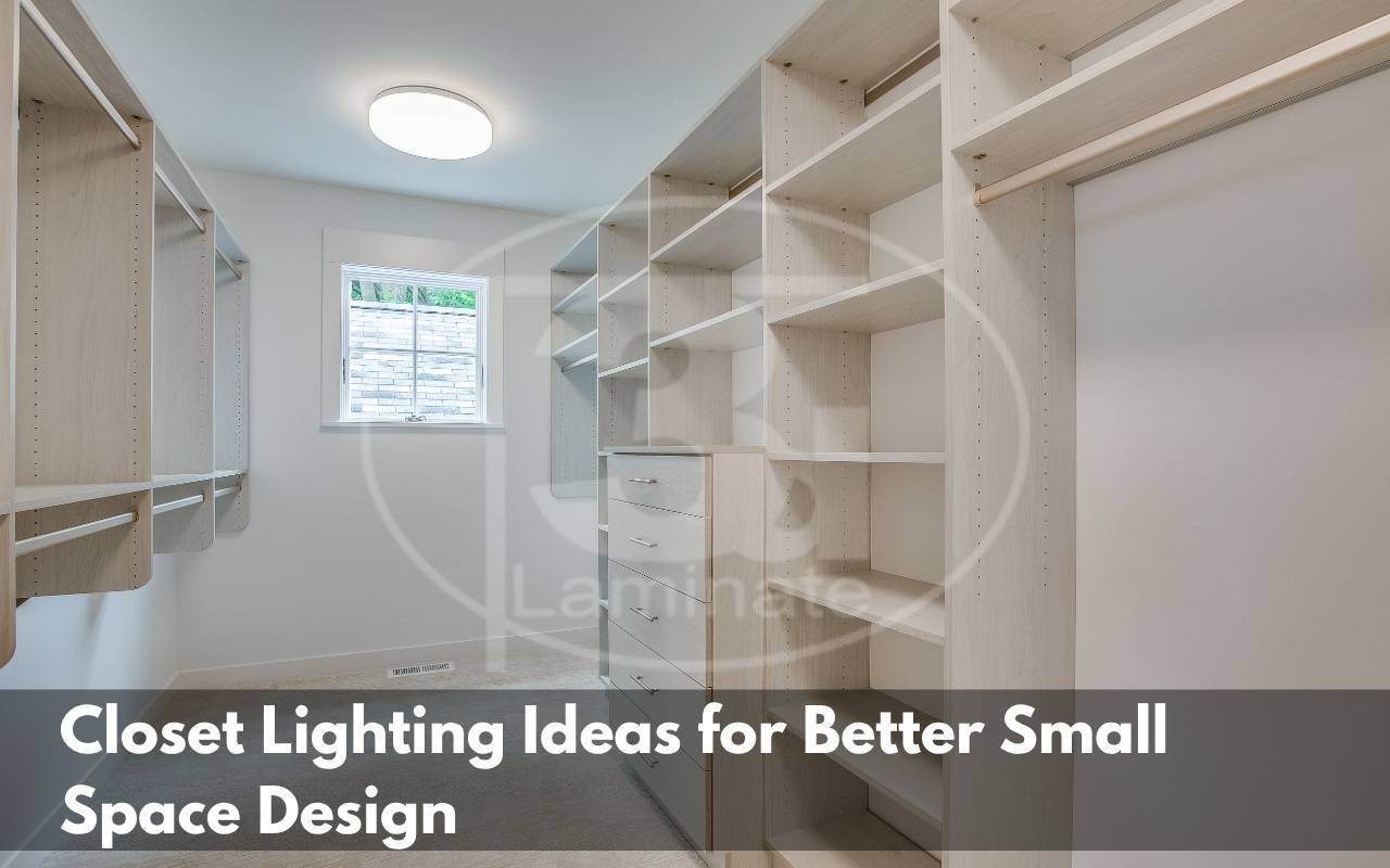 Small flush-mount ceiling light illuminating a narrow closet