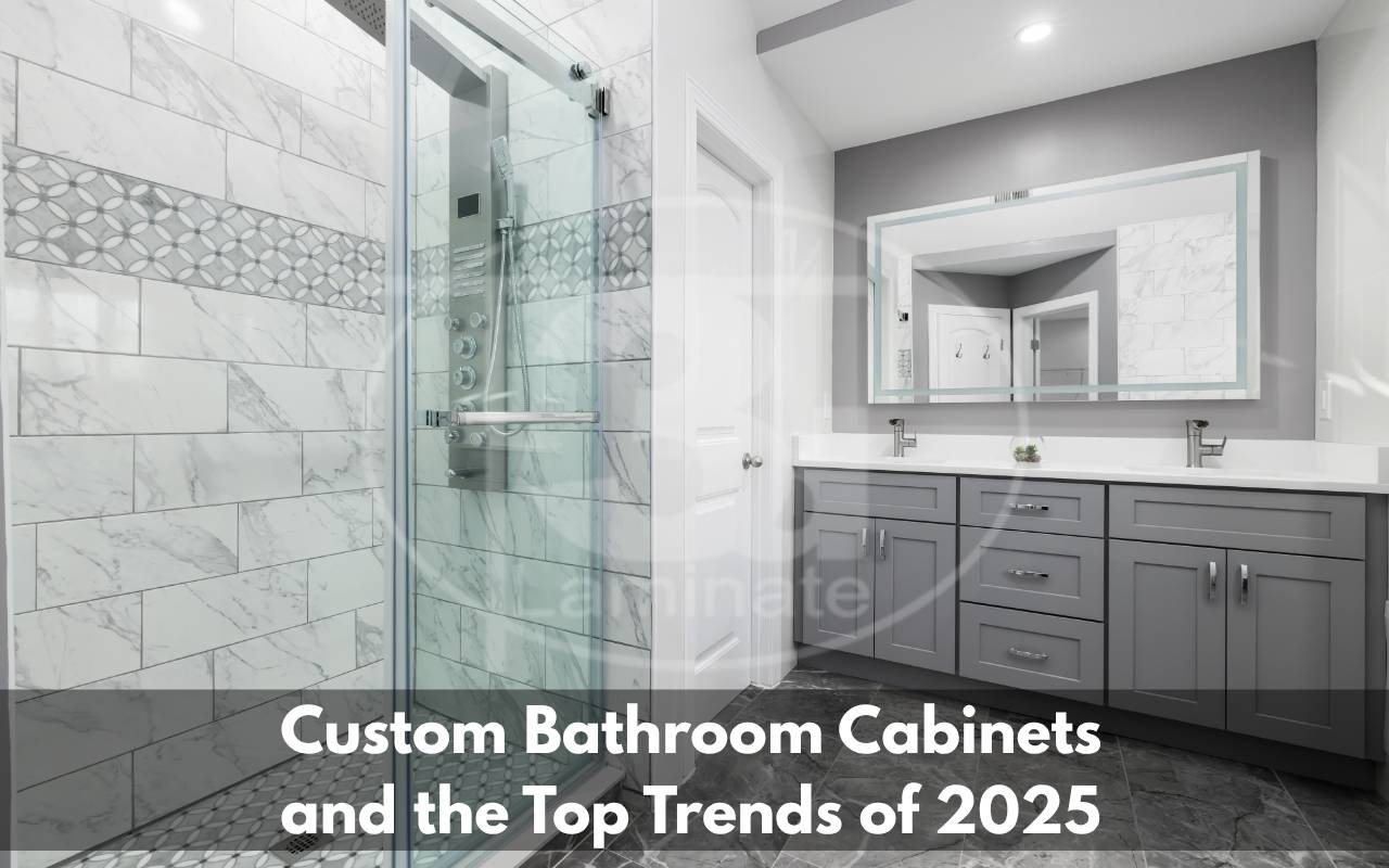 Modern bathroom with custom floating vanity and white cabinets in 2025 style