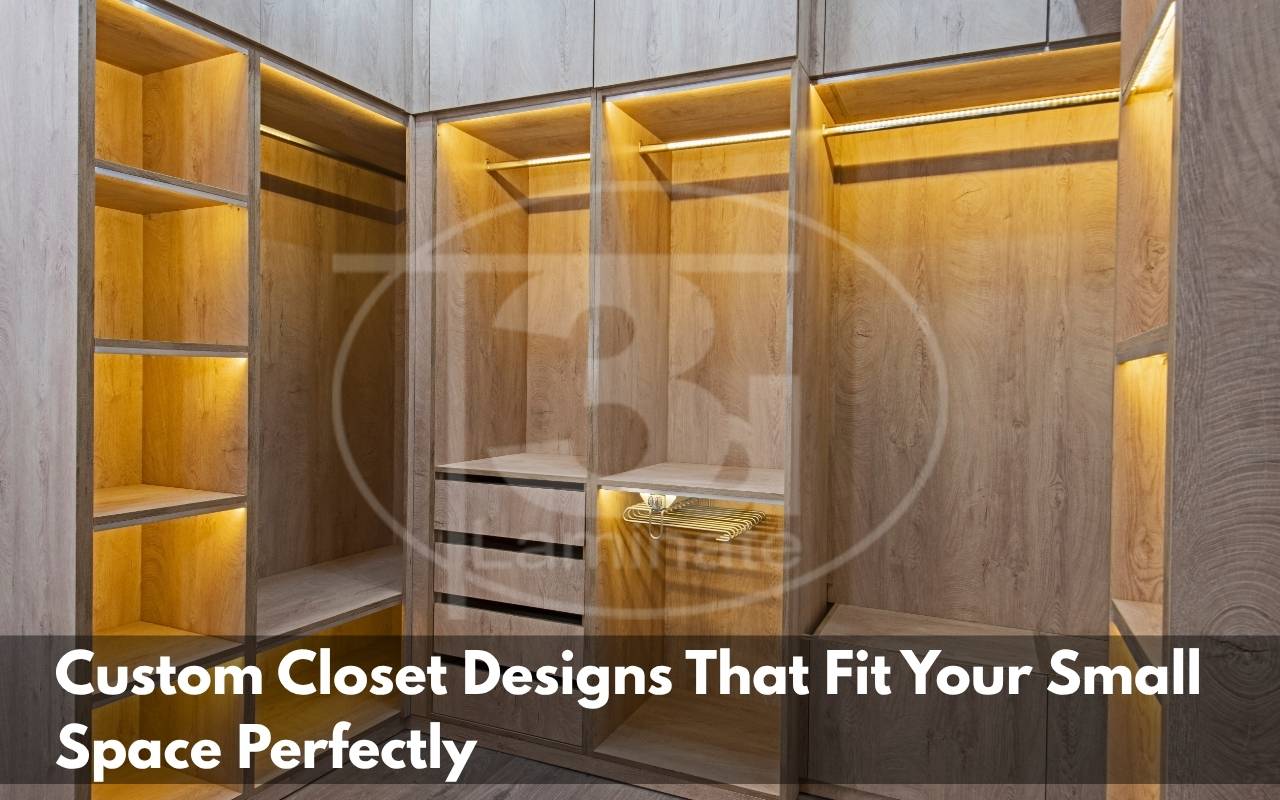 Small bedroom with custom closet including shelves and drawers