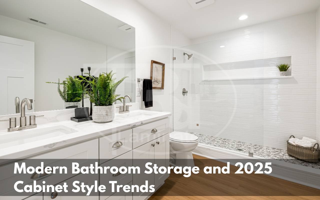 Wall-mounted modern bathroom cabinet with drawers and flat panel doors