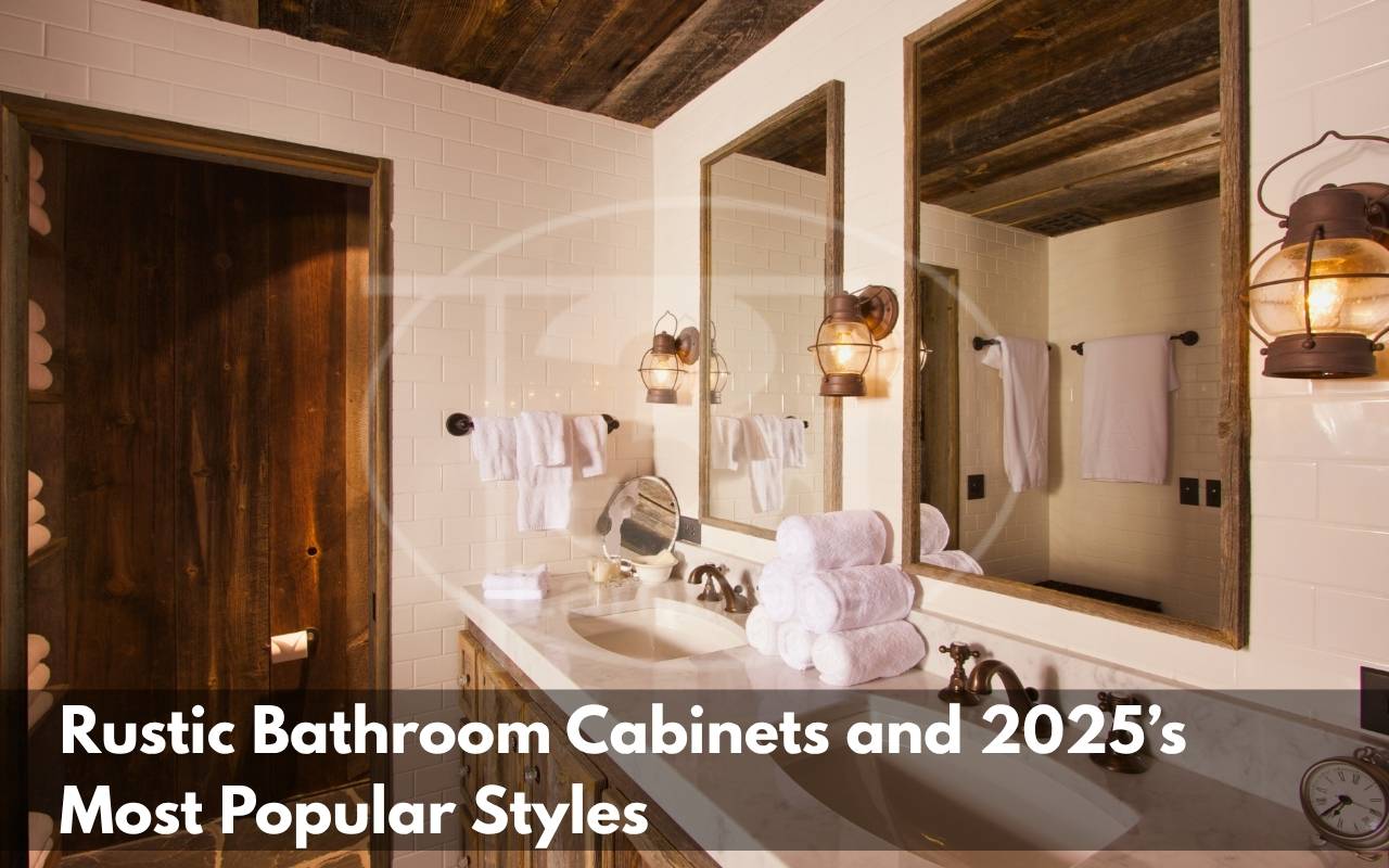 Rustic bathroom cabinets with wood grain finish in Austin TX home