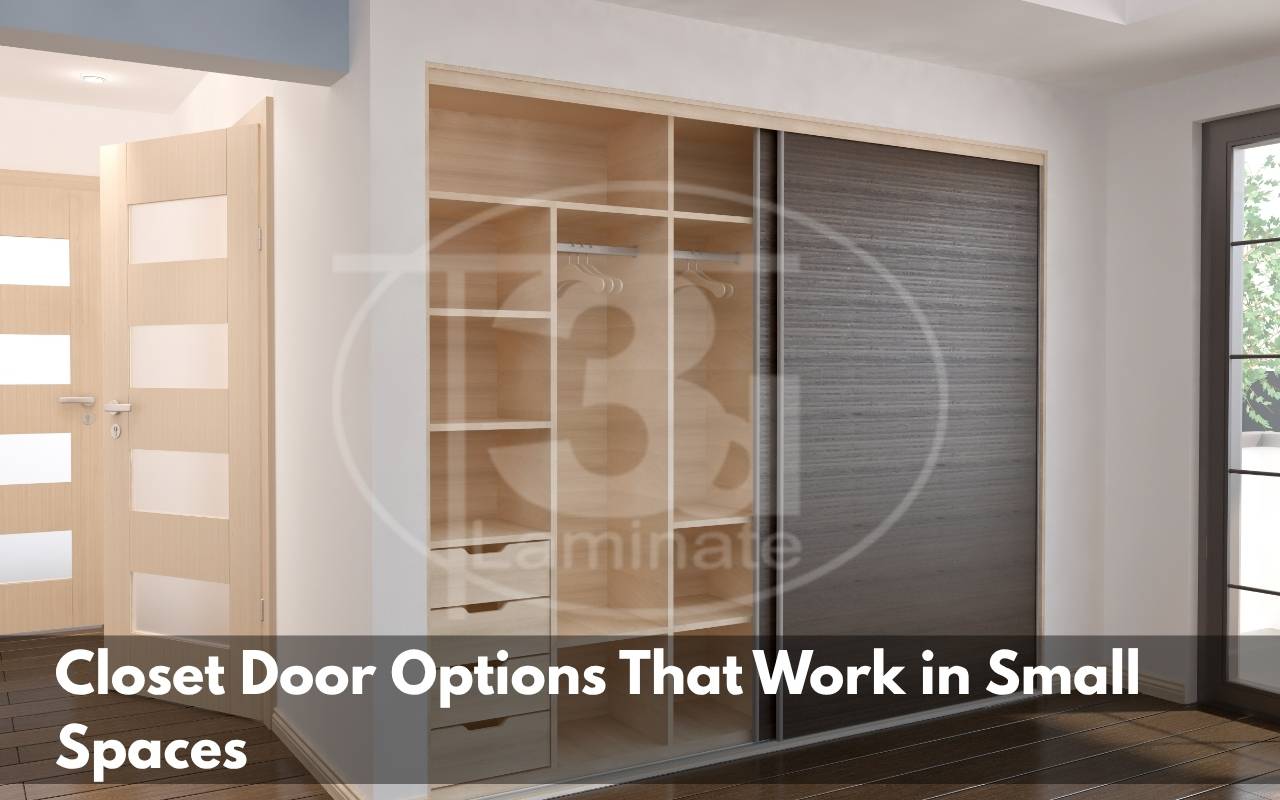 Sliding closet door in a small modern bedroom