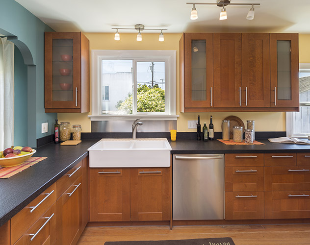 Custom wood cabinet doors with grain texture in Cedar Park, TX