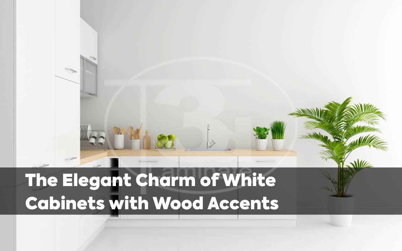 White cabinets with wood accents in a bright kitchen