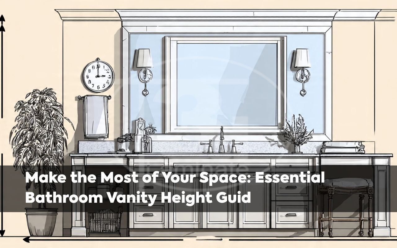 Illustration explaining Bathroom Vanity Height Guide with standard vs comfort height cabinets.