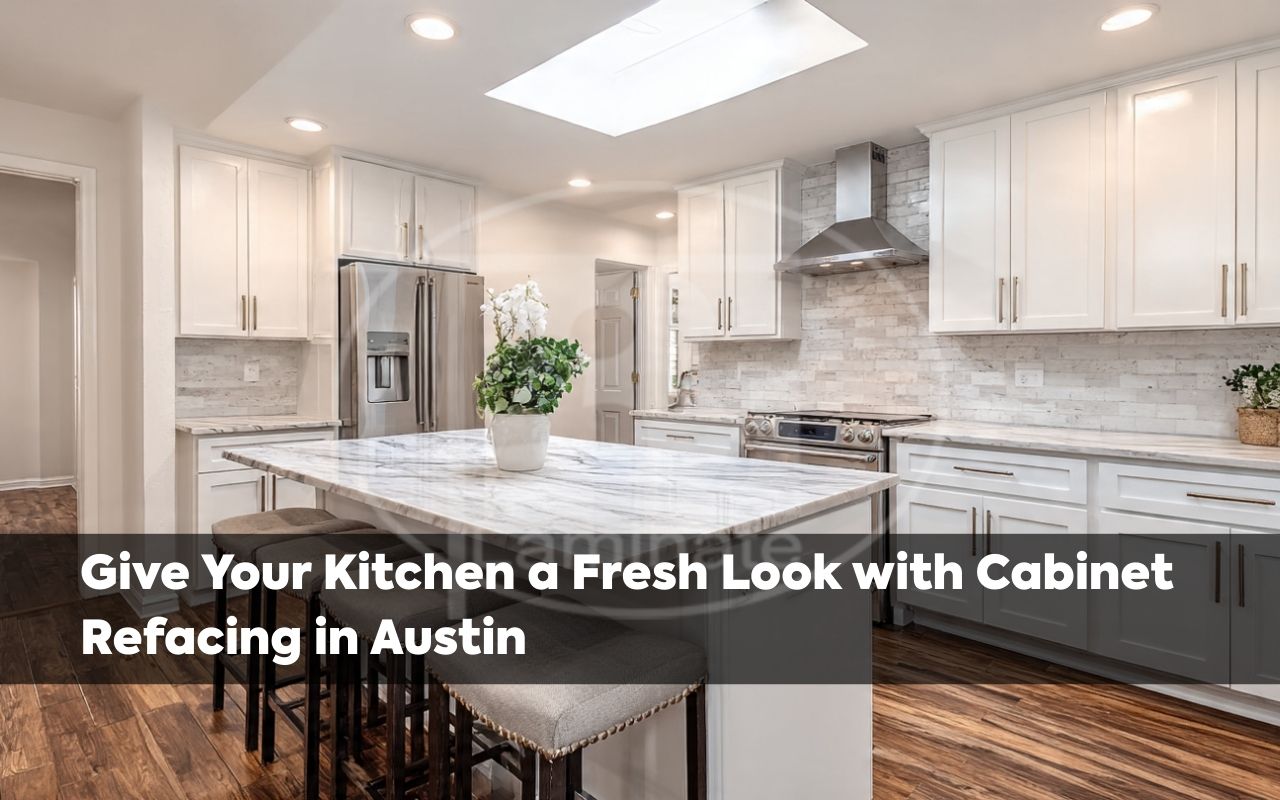 Modern kitchen after Cabinet Refacing in Austin with white shaker doors and updated hardware
