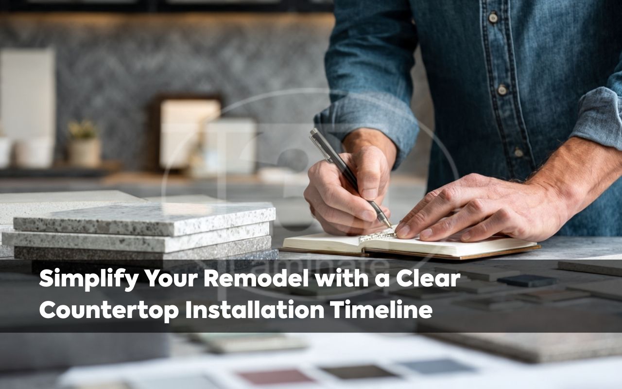 Homeowner reviewing stone samples while planning a Countertop Installation Timeline and choosing the right material