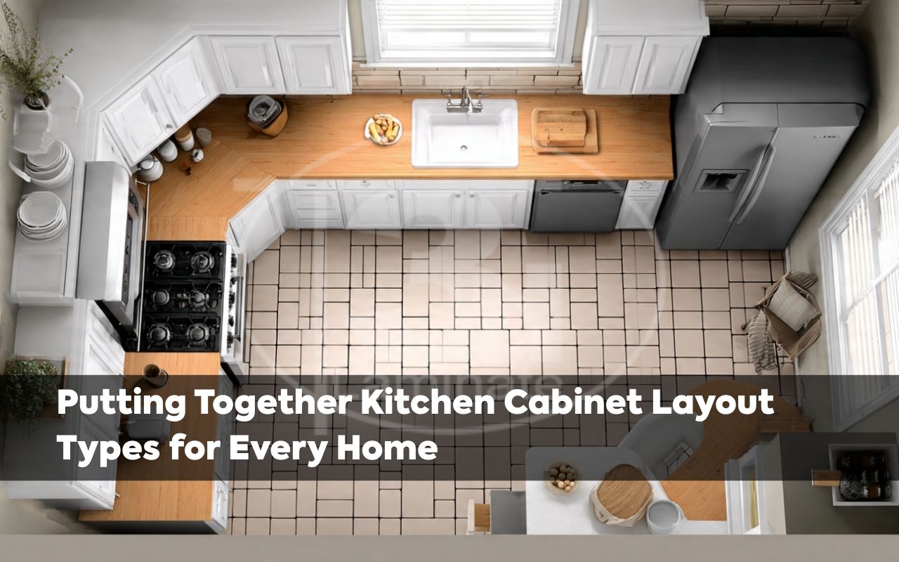 Kitchen Cabinet Layout Types showing an efficient work triangle between sink, stove, and refrigerator