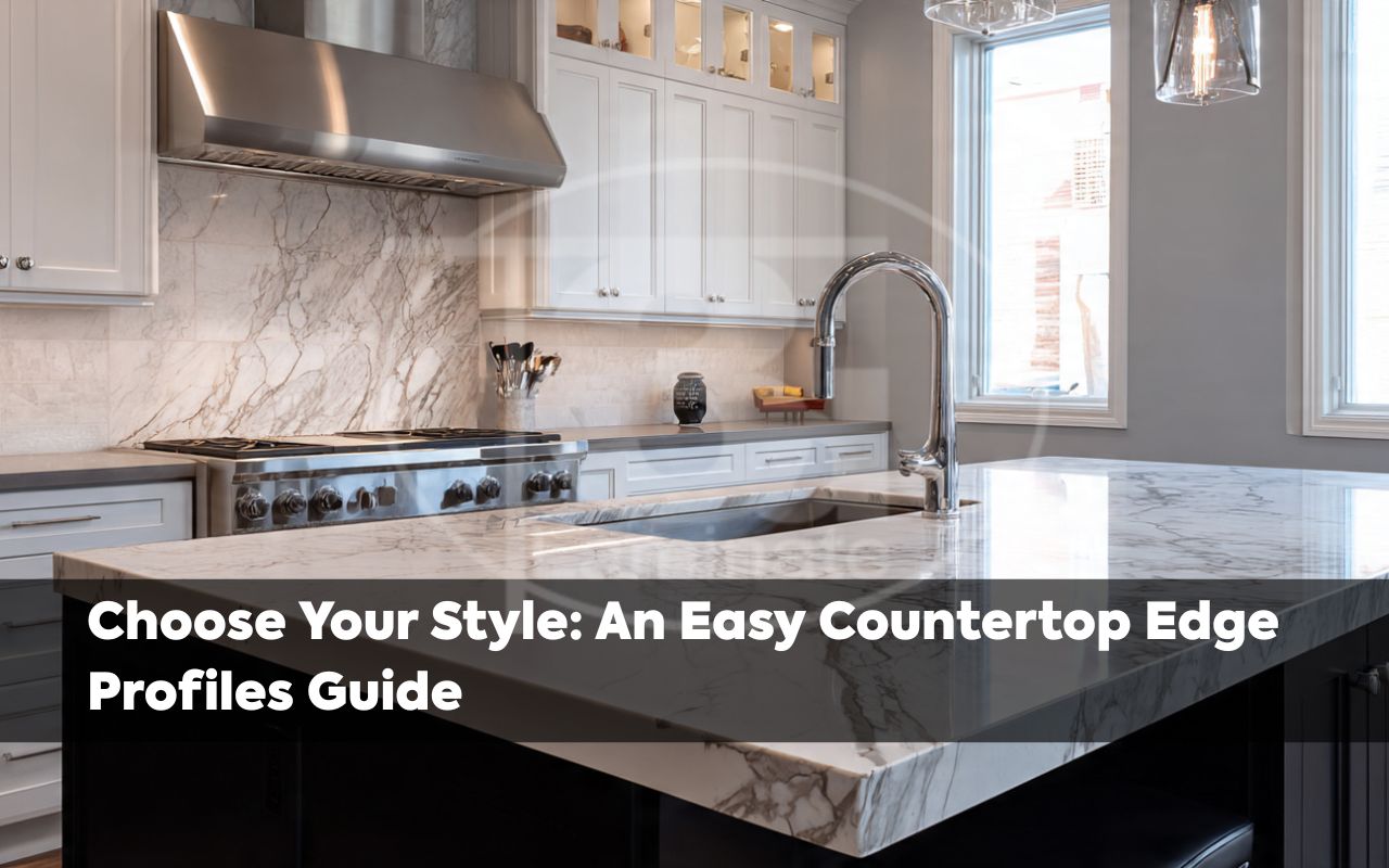 Countertop edge profiles guide showing modern and classic countertop edge options in a kitchen