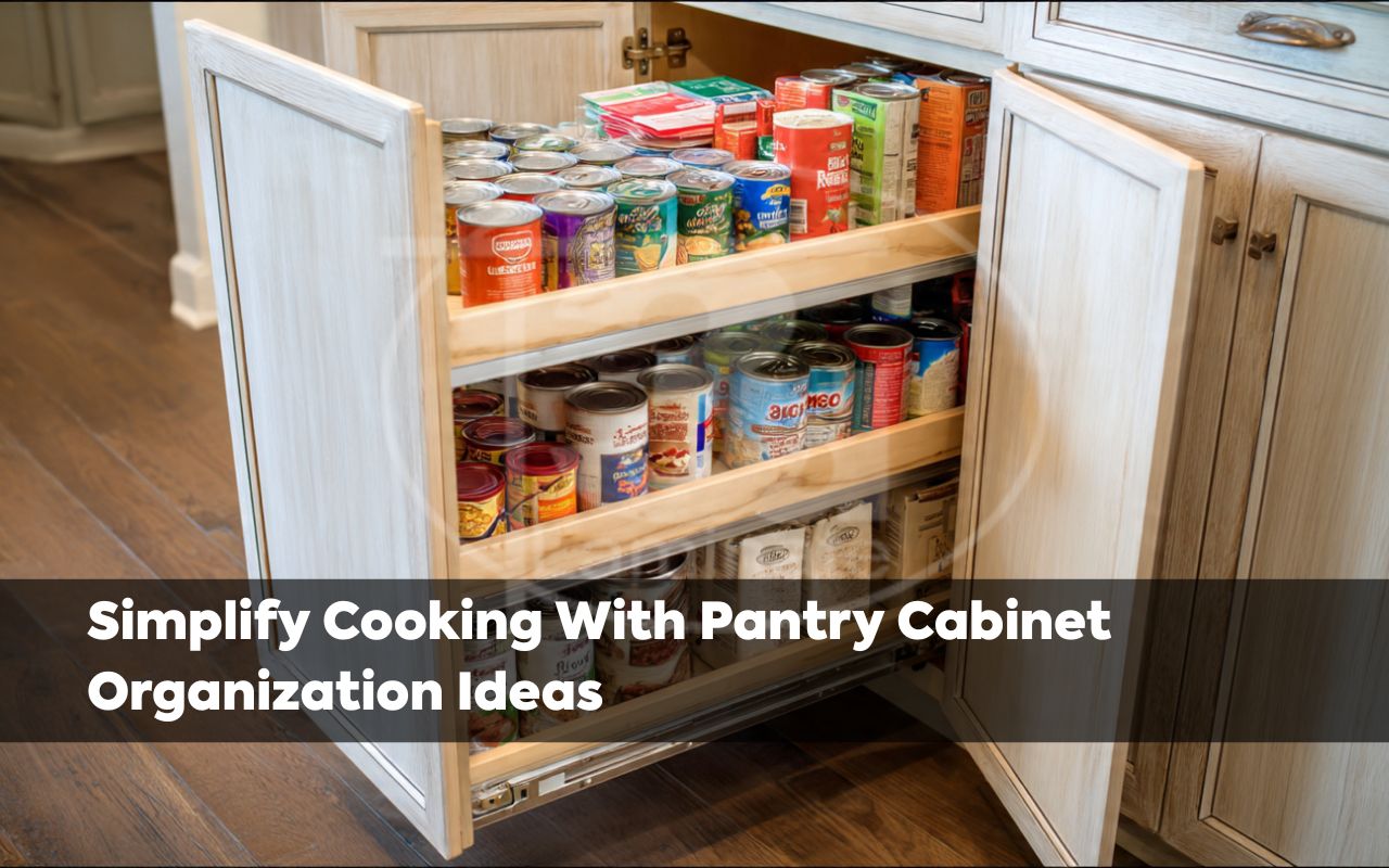 Pantry cabinet organization ideas featuring pull-out shelves for easy access to cans and boxes.