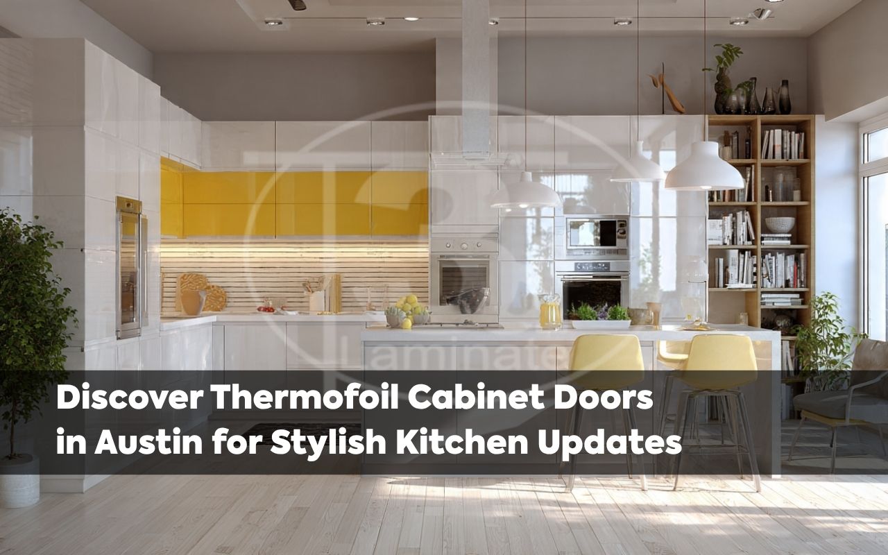 thermofoil cabinet doors in Austin in a modern bright kitchen design