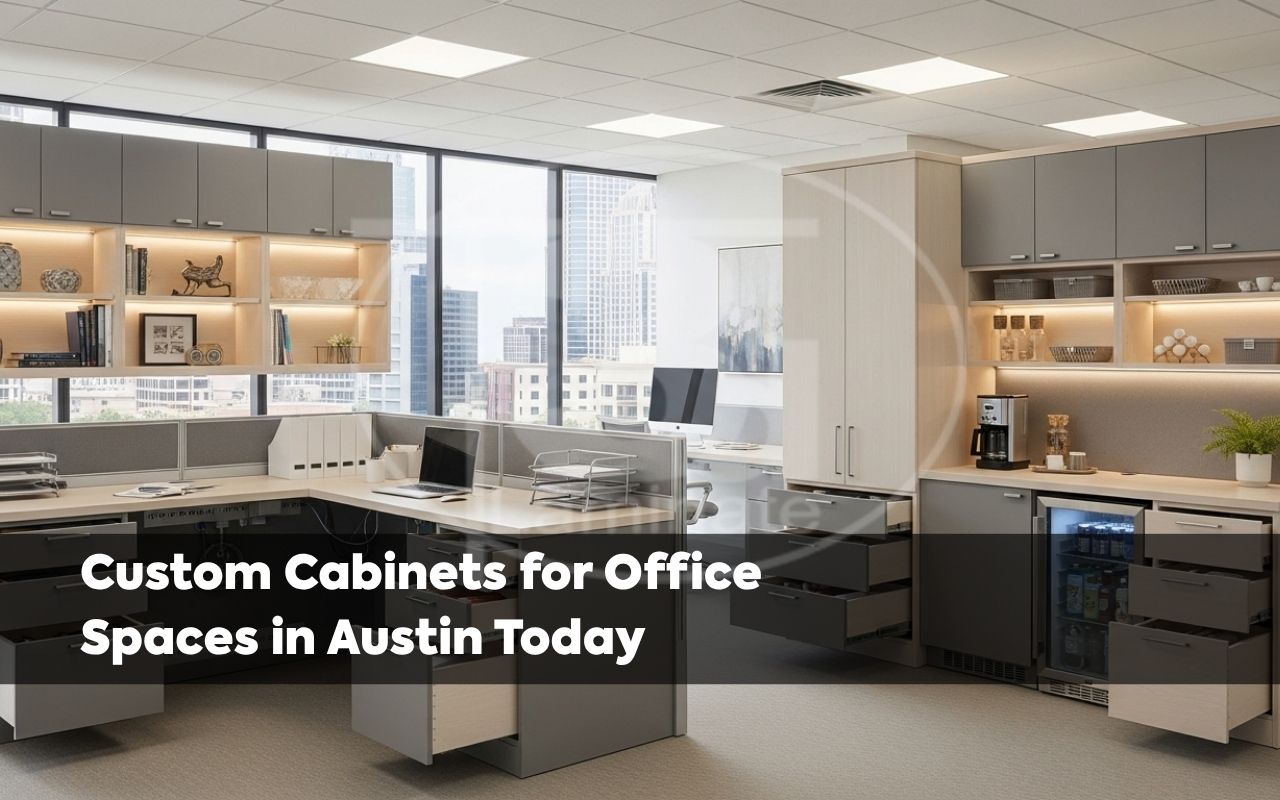 custom cabinets for office spaces in Austin with smart layout and storage
